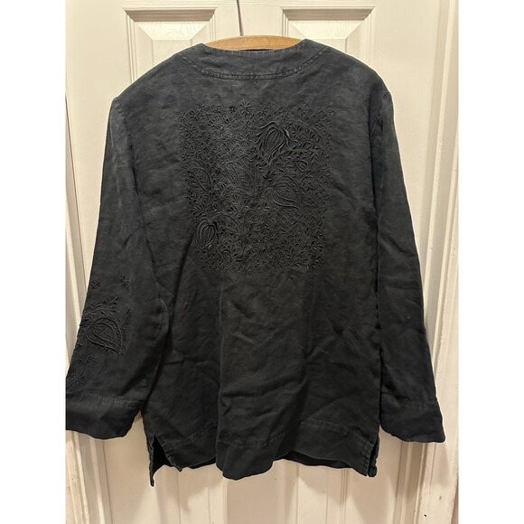 J. JILL 100% Linen Embroidered Jacket Womens Size Small Black CottageCore Boho - Picture 5 of 10